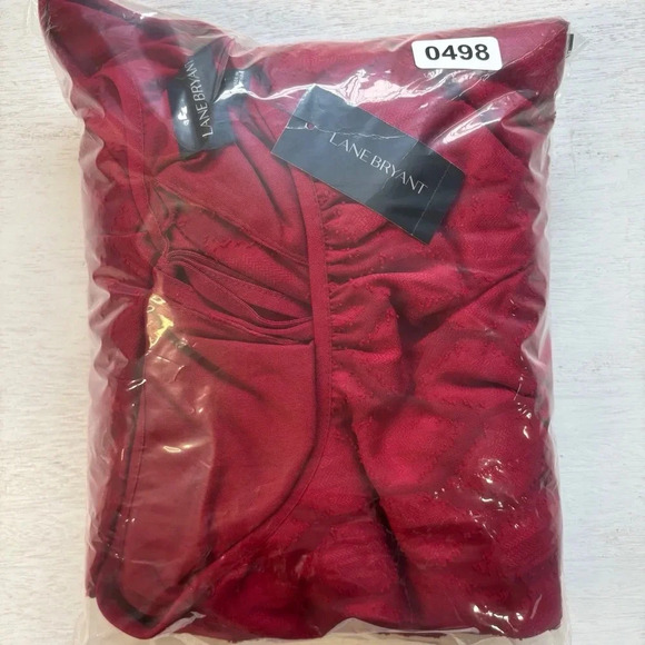 NWT Lane Bryant Midi Dress Long Sleeve Red Textured 24 Tiered - Picture 7 of 7